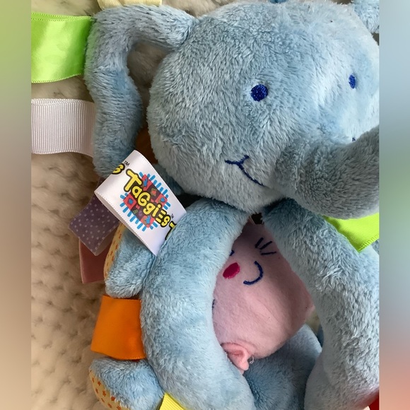 TaGgiEs Plush Blue Elephant Rattle Stuffed Animal Crinkle Baby Toy - Picture 7 of 9